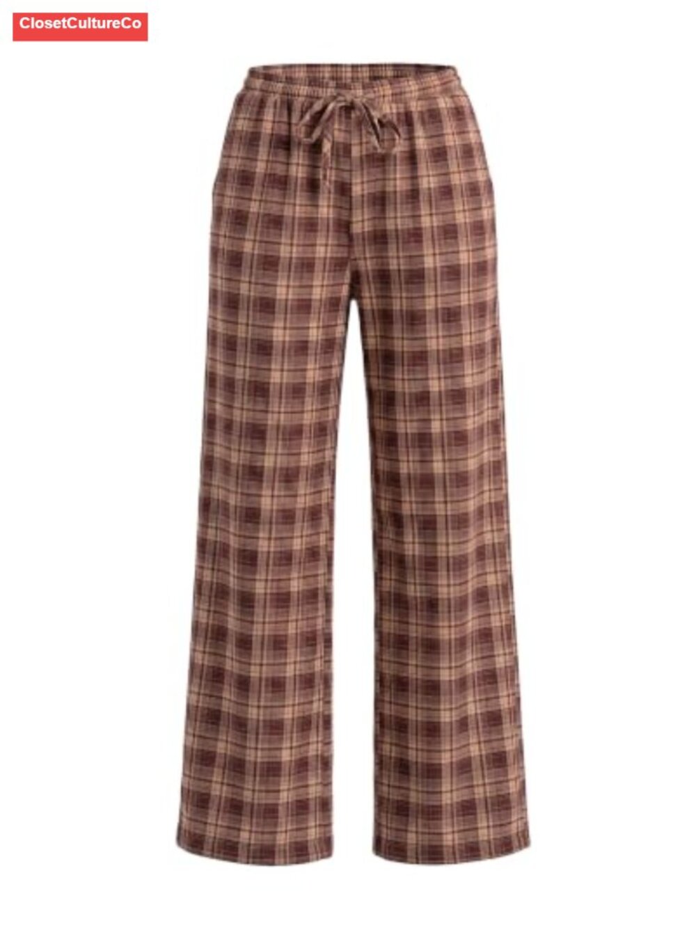 Wide Leg Plaid Pants High Waist Drawstring Trousers Baggy